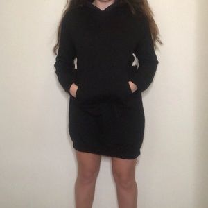 Black mini hoodie dress.